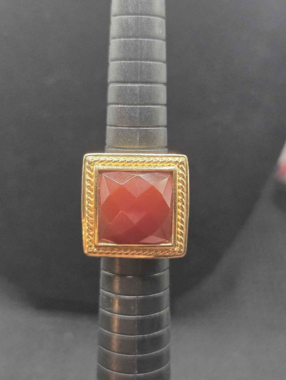 1428. Gold-Tone Square Red Stone Ring